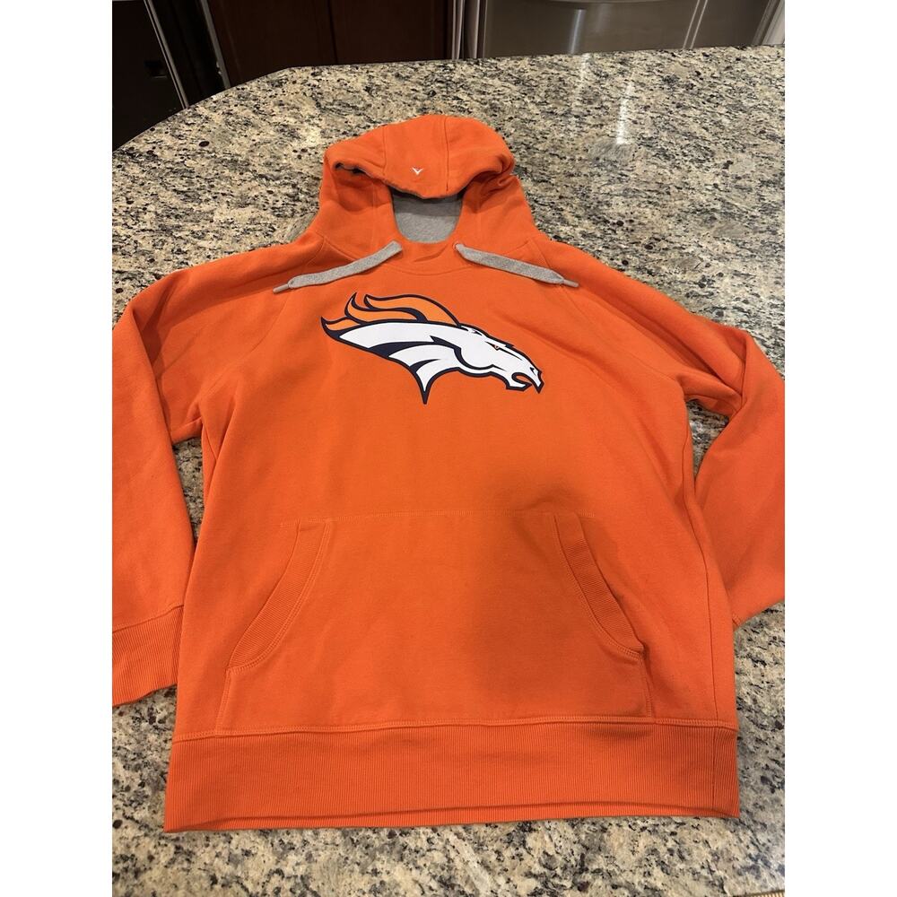 NFL Mens Antigua Denver Broncos Pullover Sweatshirt Hoodie Size Large Orange